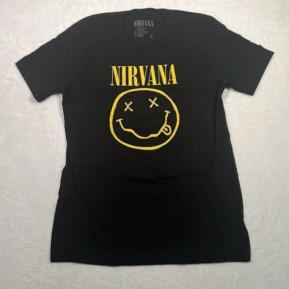 Nirvana Smiley face corporate rock concert‎ release double sided T-shirt Men L - Picture 1 of 5